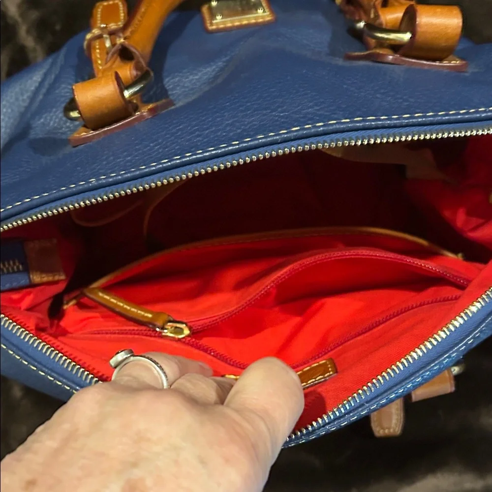 Dooney & Bourke Navy Satchel with Brown Trim - Picture 7 of 16